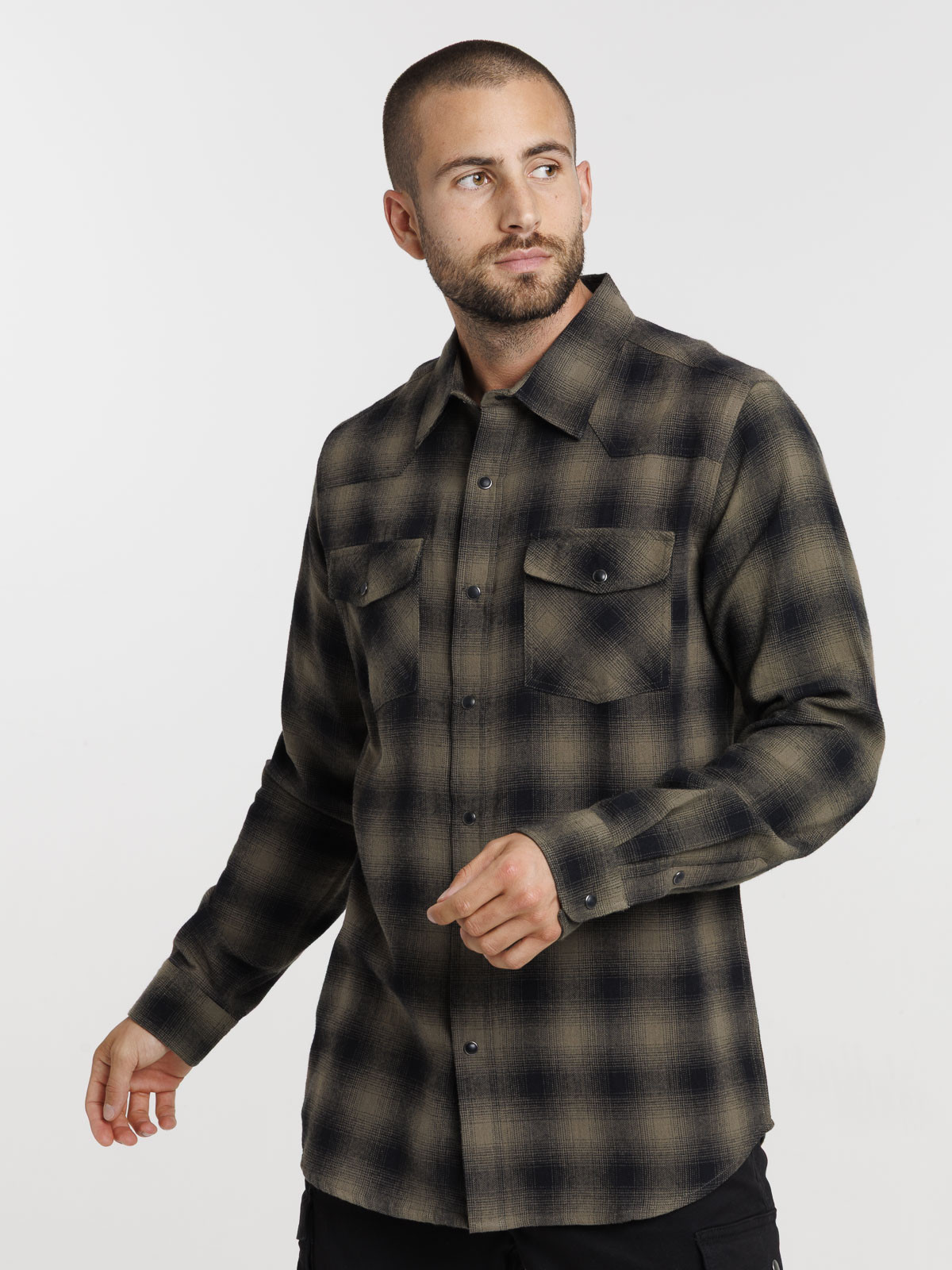 Chemise à carreaux kaki homme
