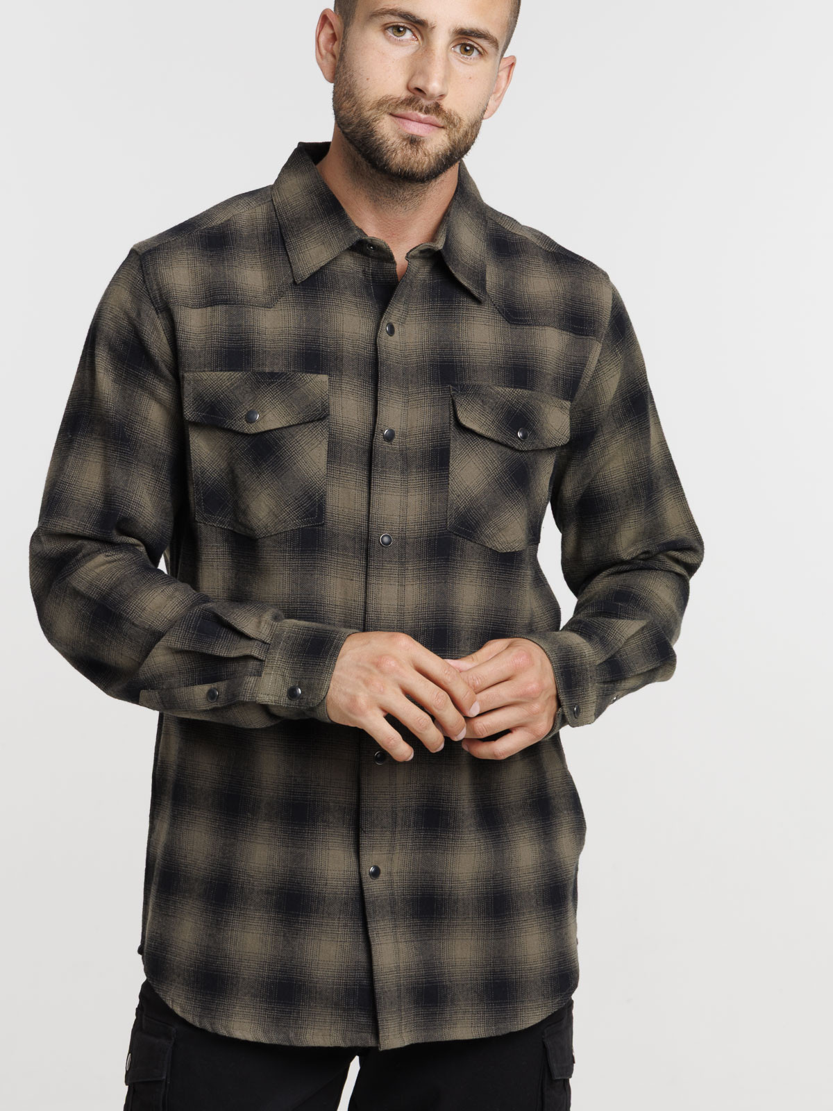 Chemise à carreaux kaki homme