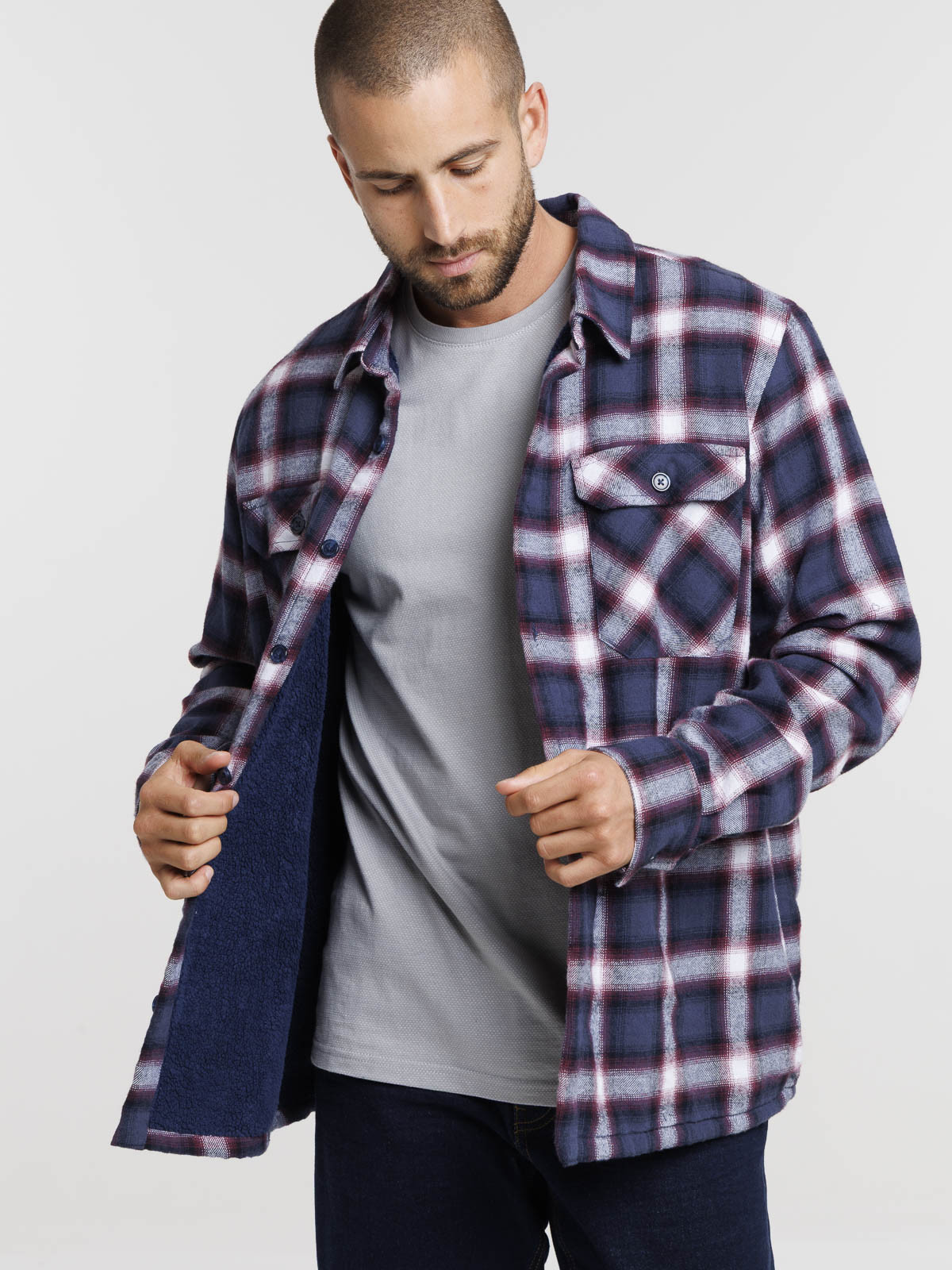 Surchemise sherpa à carreaux homme