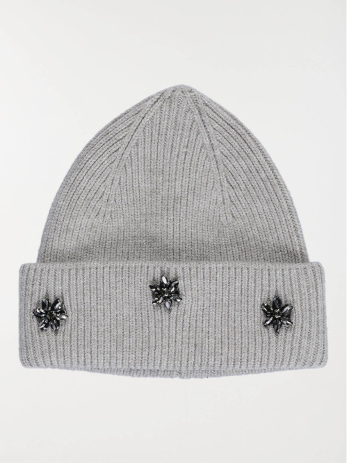 Bonnet gris clair chiné strass femme