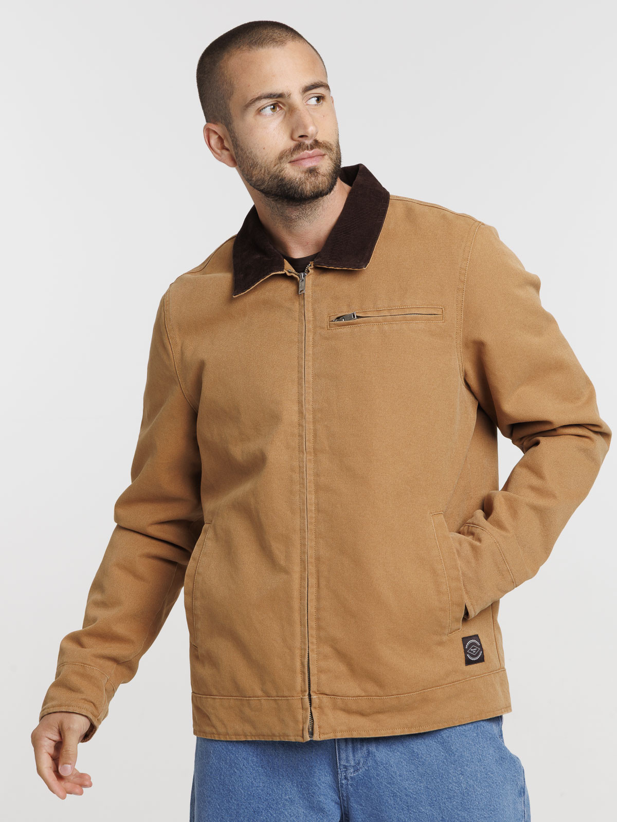 Blouson camel col velours homme