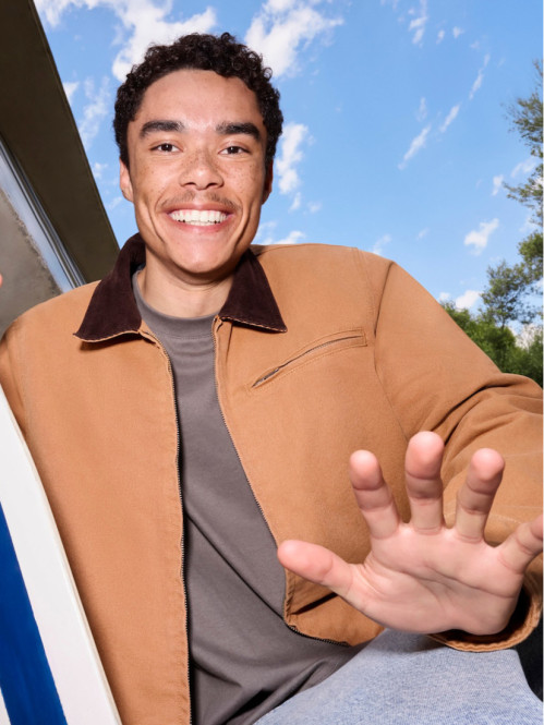 Blouson camel col velours homme