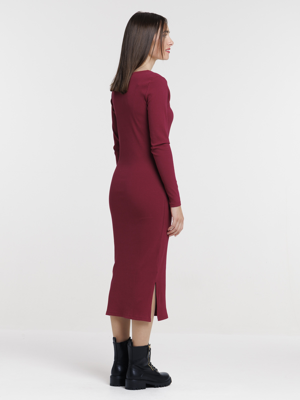 Robe longue côtelée lie de vin femme Robe longue côtelée lie de vin femme