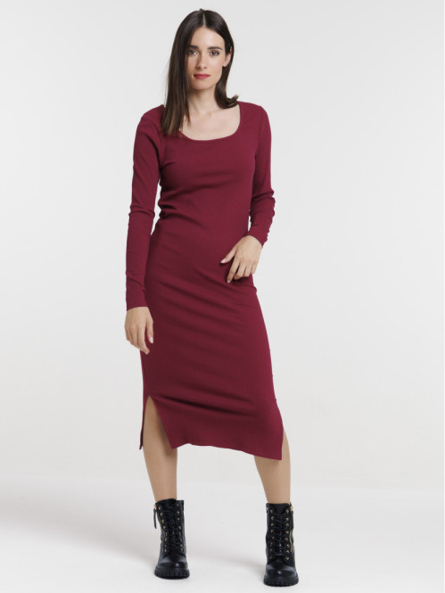 Robe longue côtelée lie de...