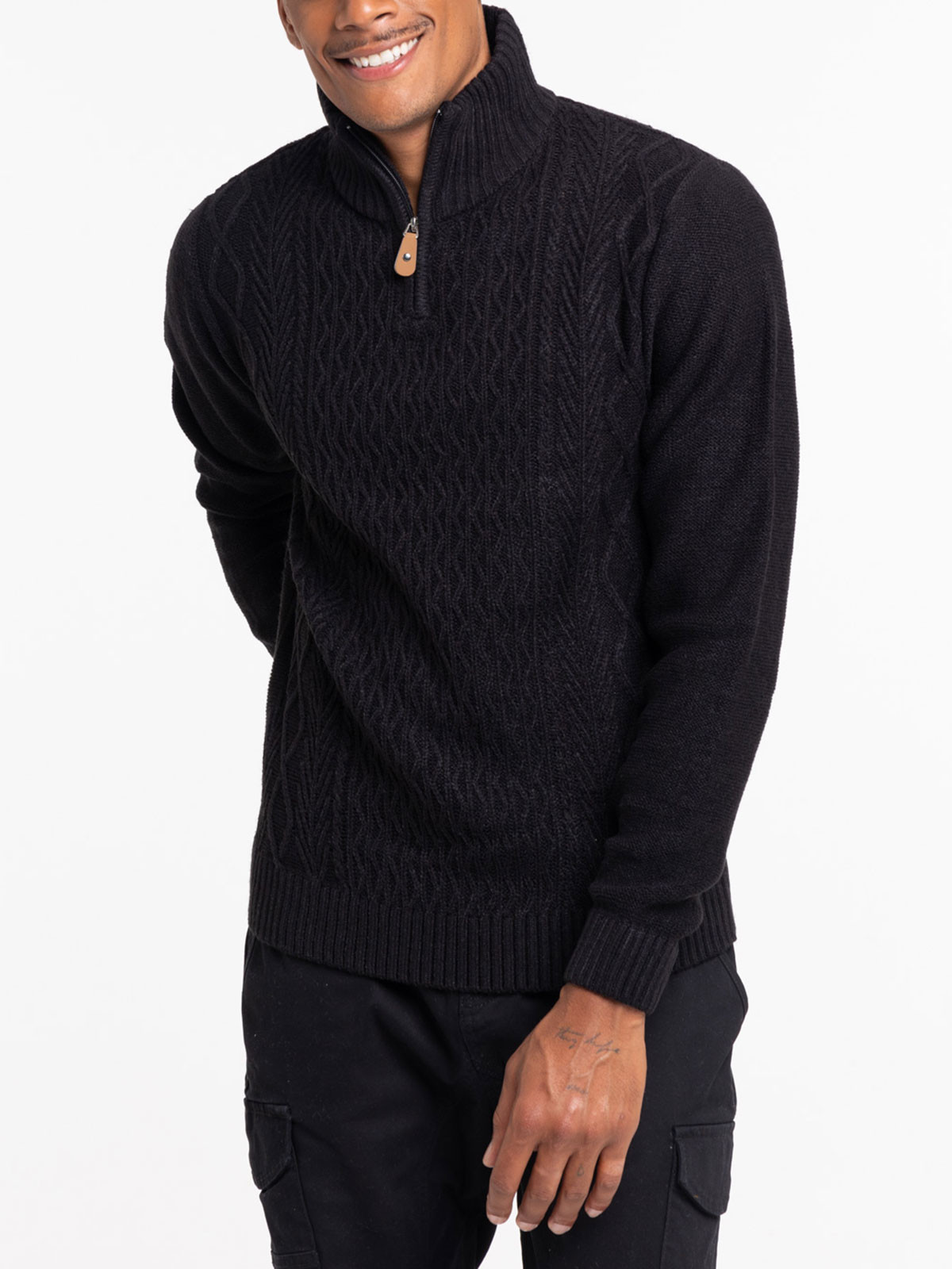 Pull effet mouliné col camionneur homme