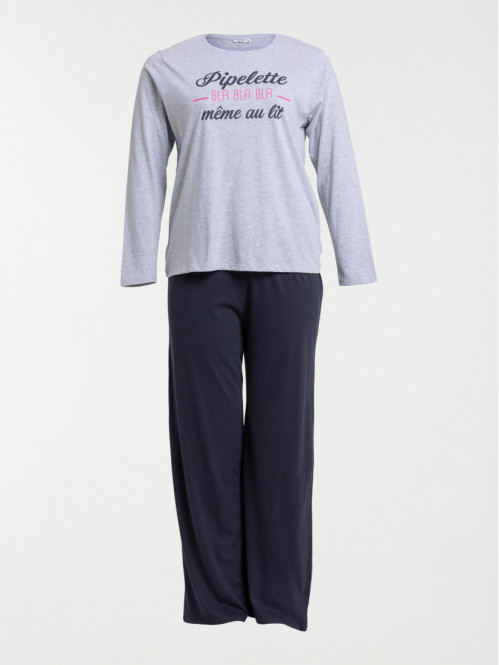 Pyjama grande taille femme gris chiné
