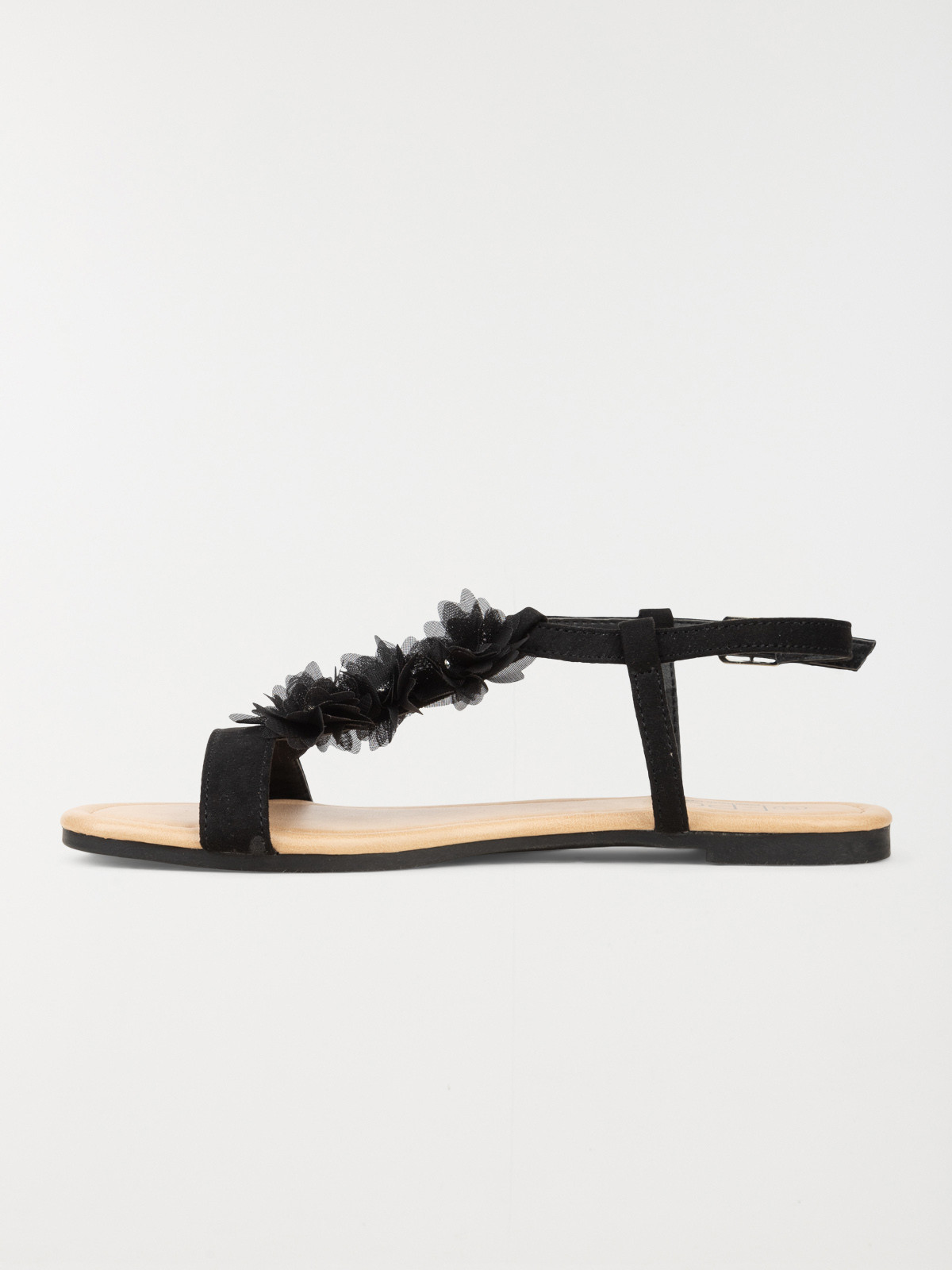 Sandale plate fleurs tissus noir (36-41)