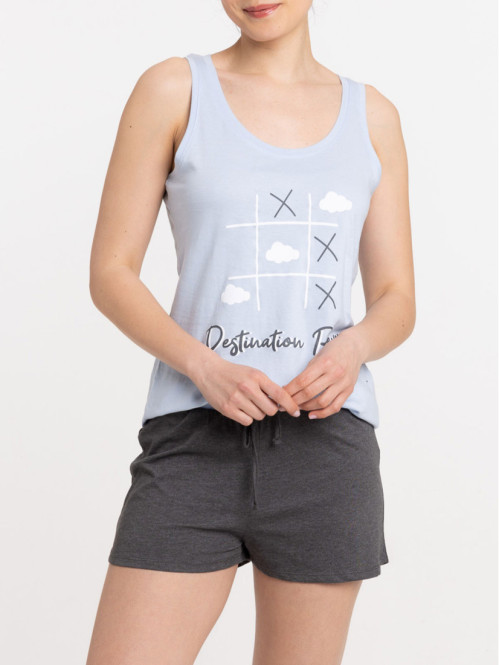 Pyjashort bleu ciel femme