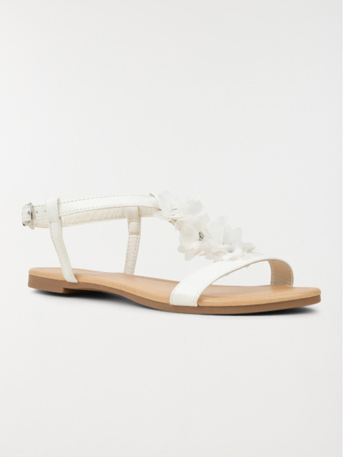Sandale plate fleur tissu blanc (36-41)