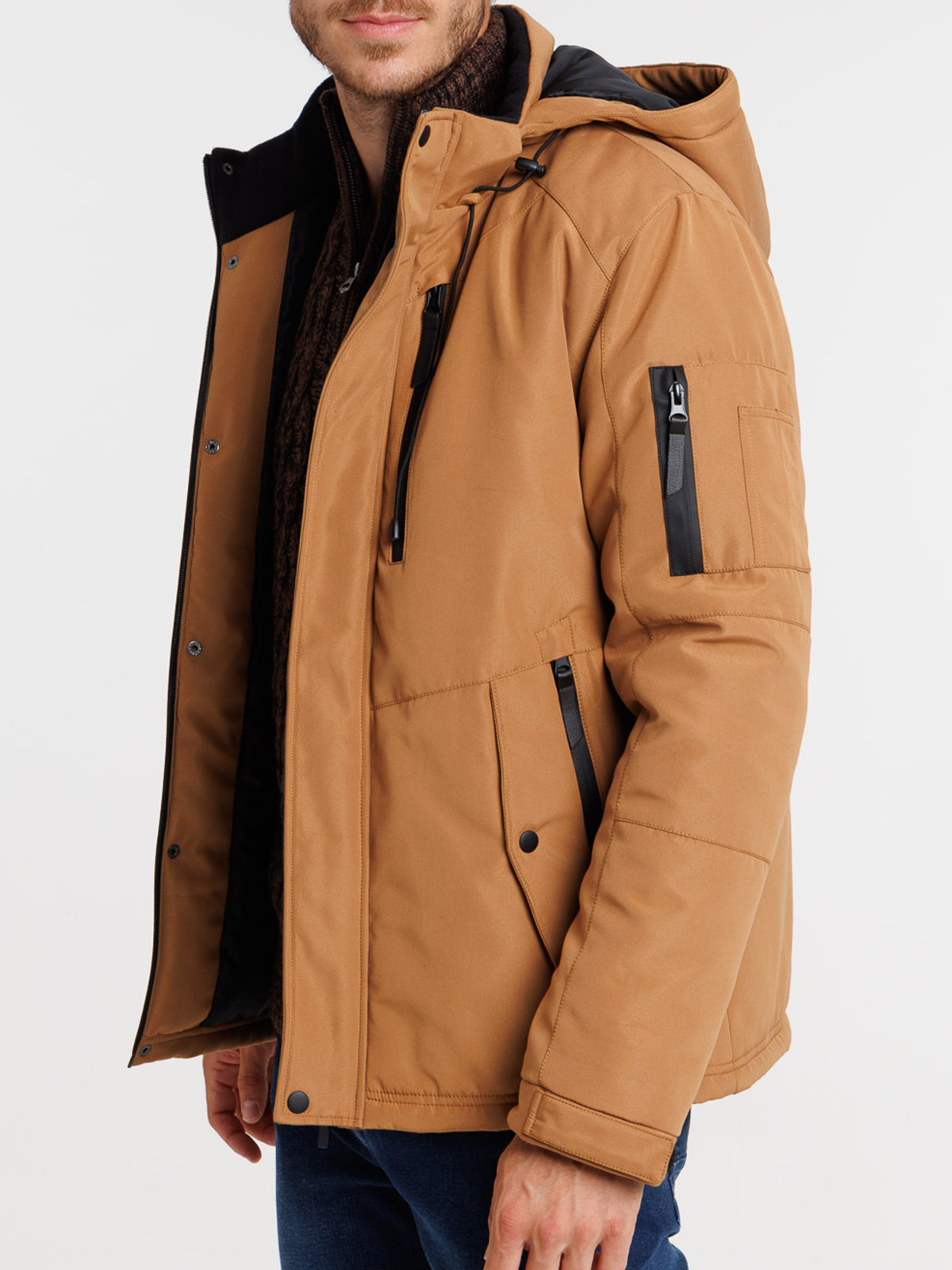 Parka à capuche cognac homme