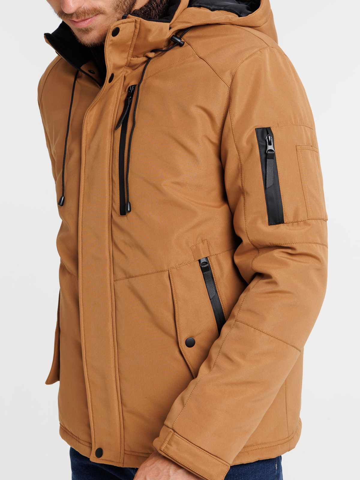 Parka à capuche cognac homme