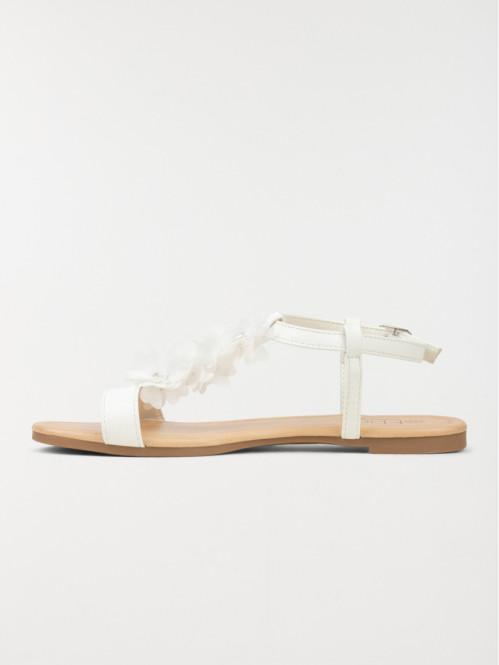 Sandale plate fleur tissu blanc (36-41)