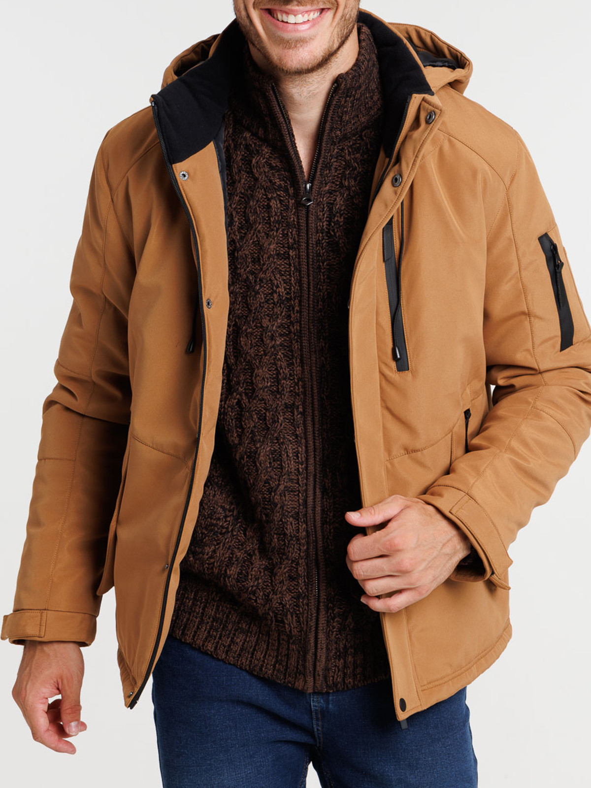 Parka à capuche cognac homme