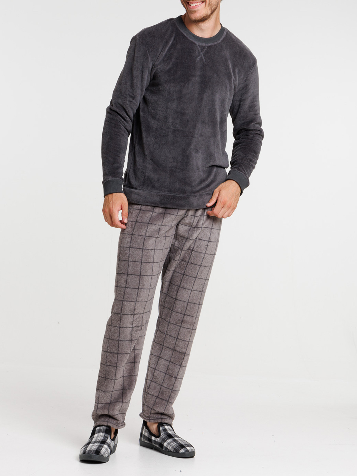 Pyjama polaire à carreaux homme
