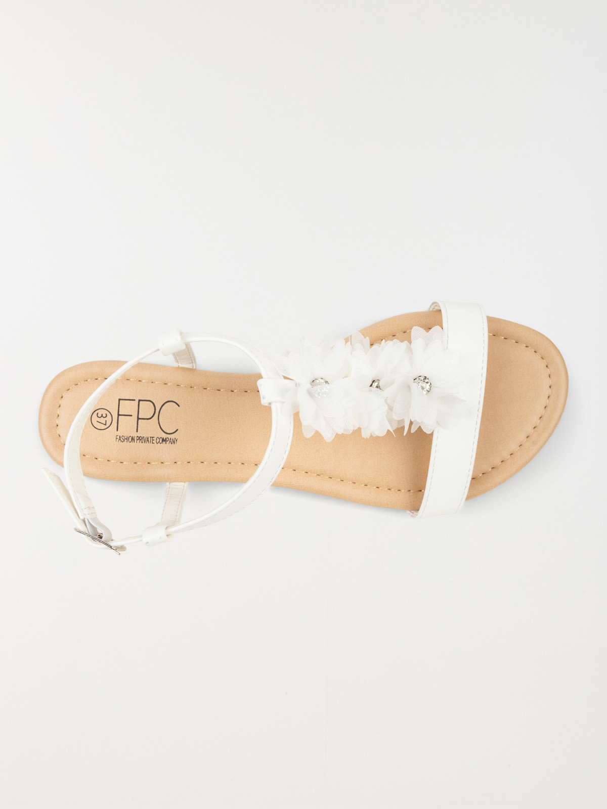 Sandale plate fleur tissu blanc (36-41)