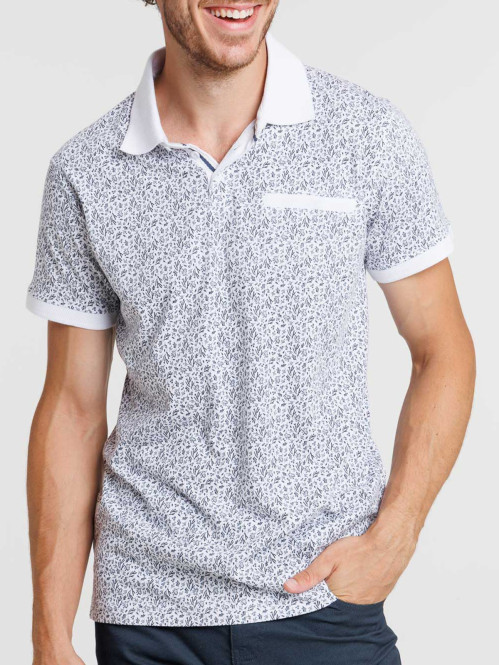 Polo blanc fleuri homme