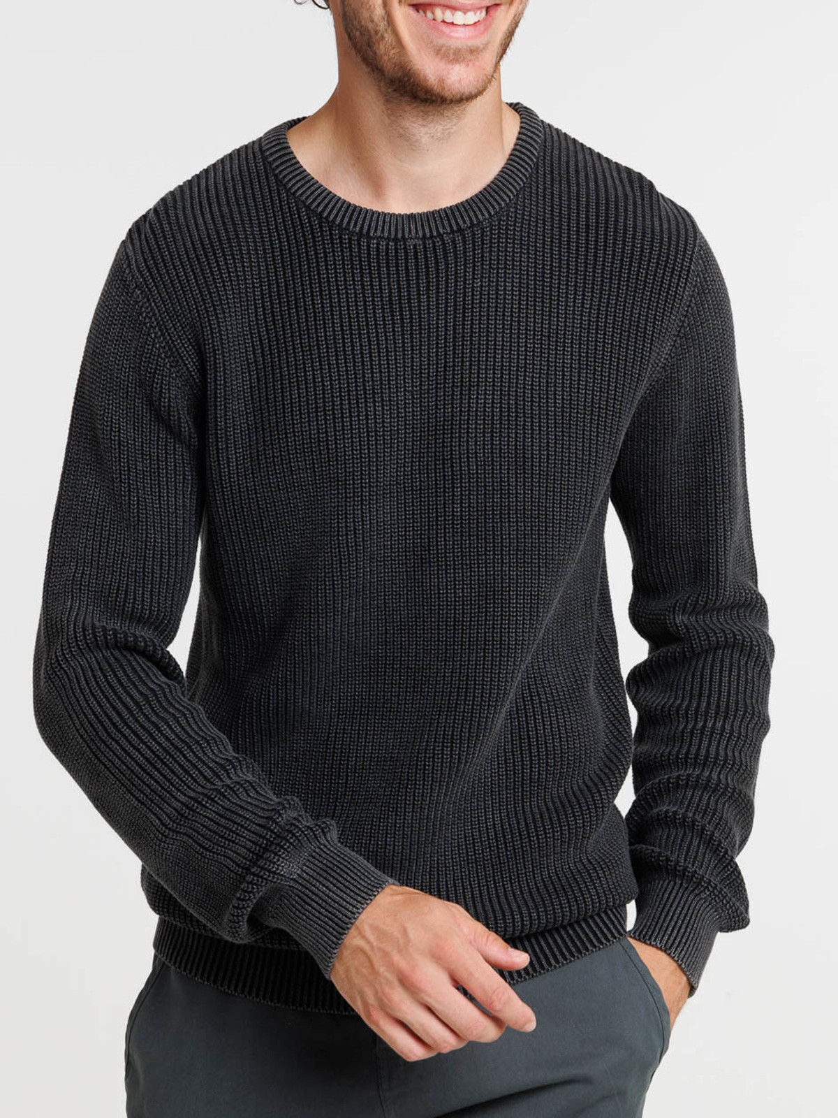 Pull col rond noir homme