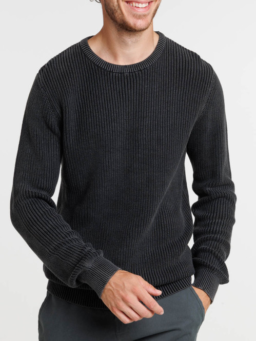 Pull col rond noir homme