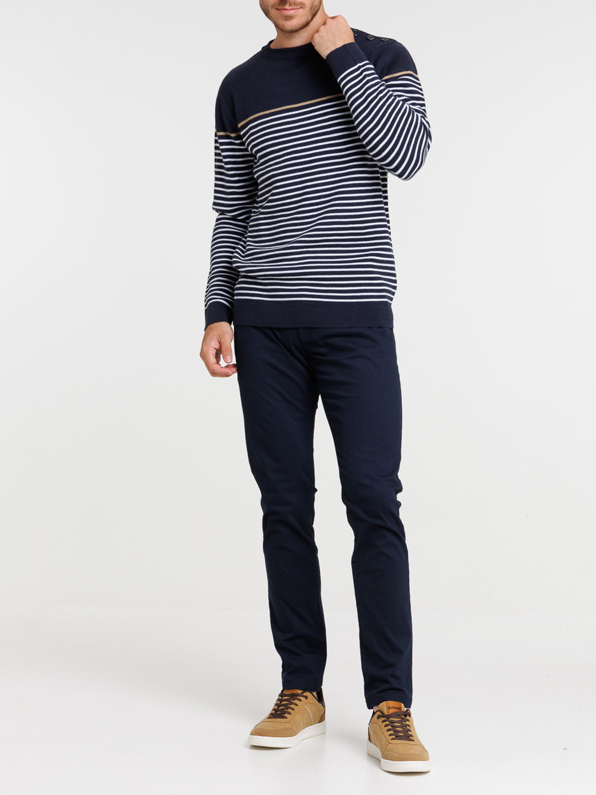 Pull rayé boutons épaule homme