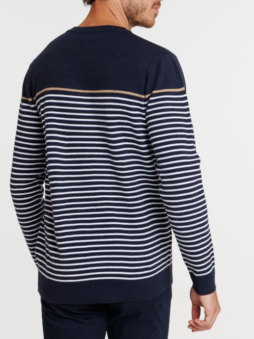 Pull rayé boutons épaule homme