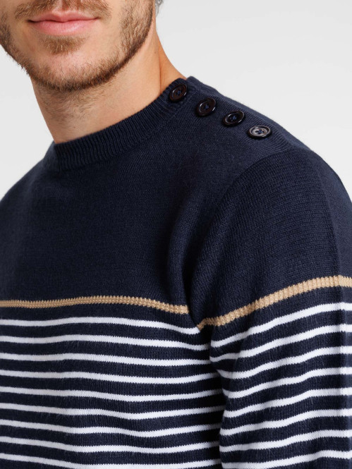 Pull rayé boutons épaule homme
