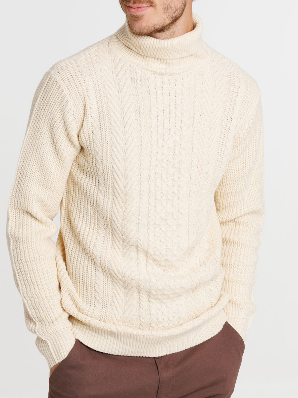 Pull col roulé homme coloris mastic