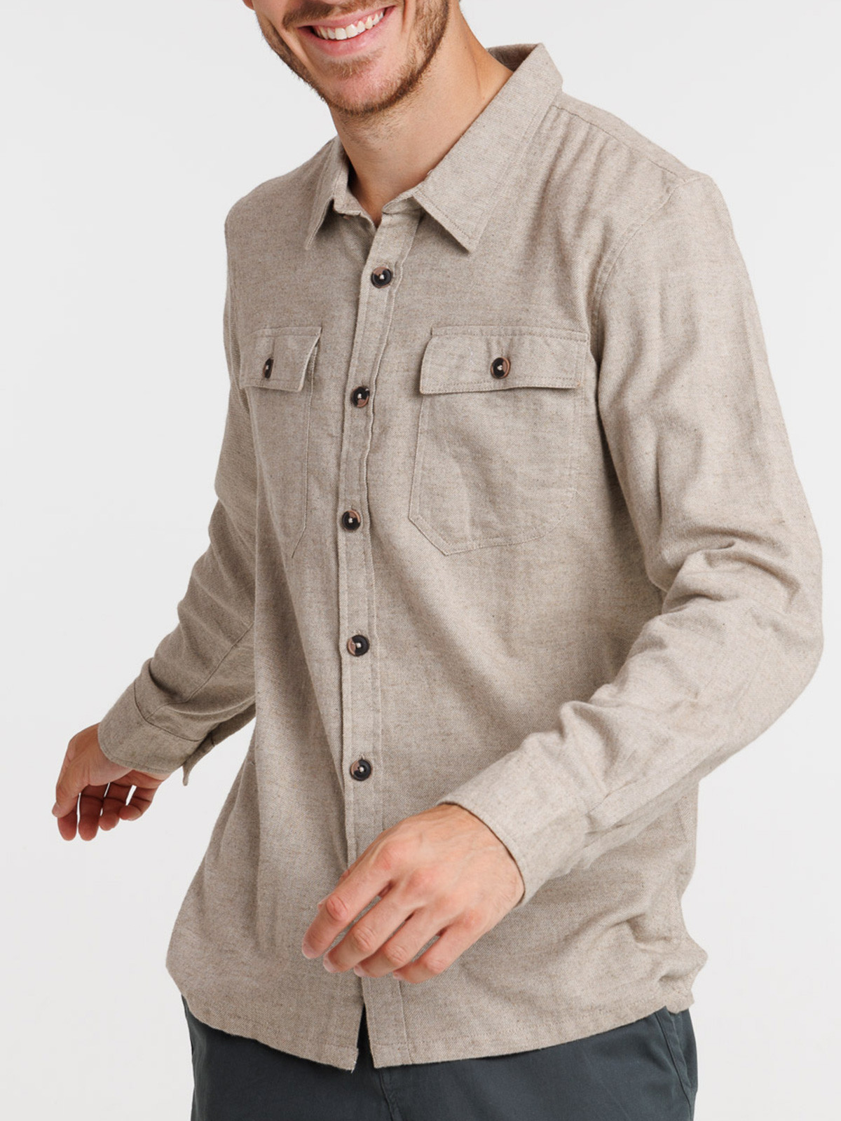Chemise en coton coloris mastic homme