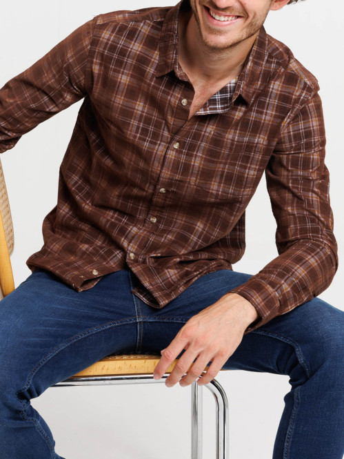 Chemise velours à carreaux homme