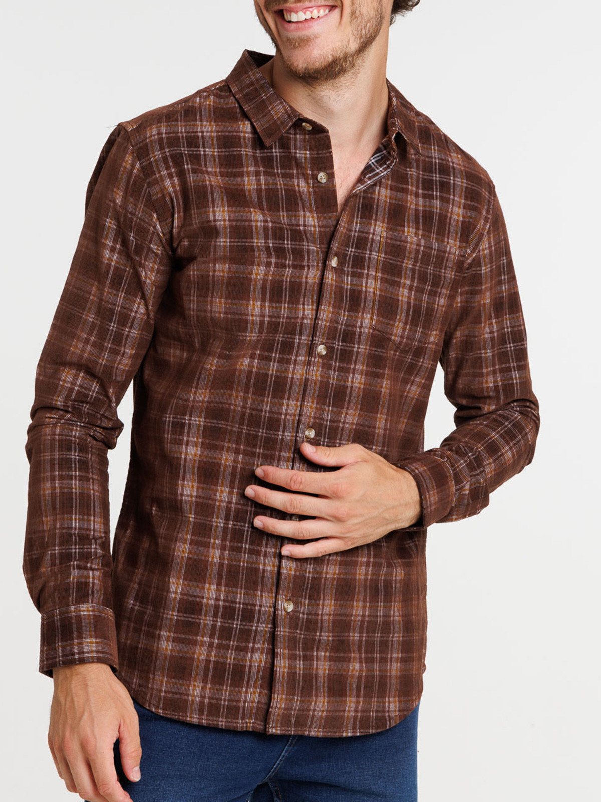 Chemise velours à carreaux homme
