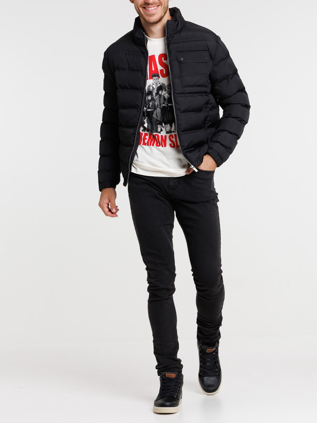 Blouson noir col montant homme