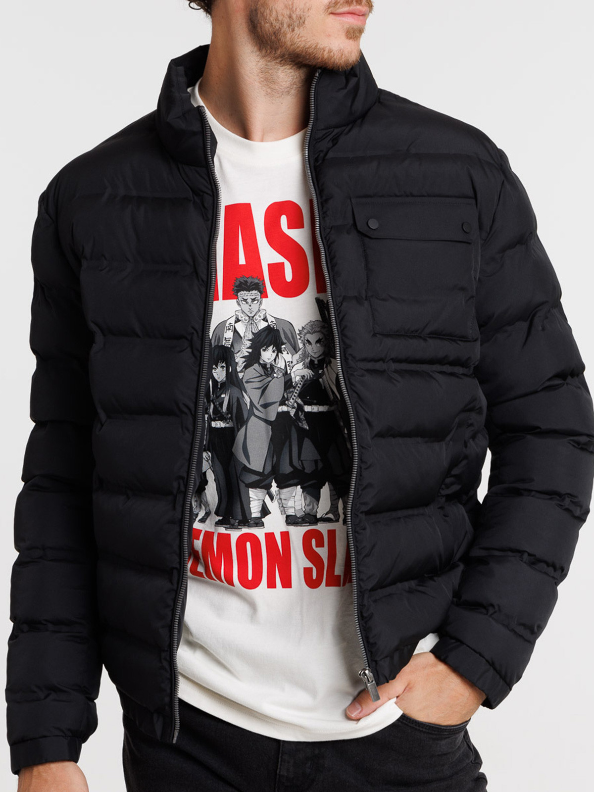 Blouson noir col montant homme Blouson noir col montant homme