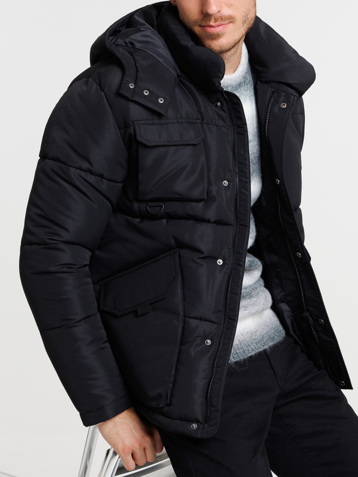 Blouson à capuche noir homme
