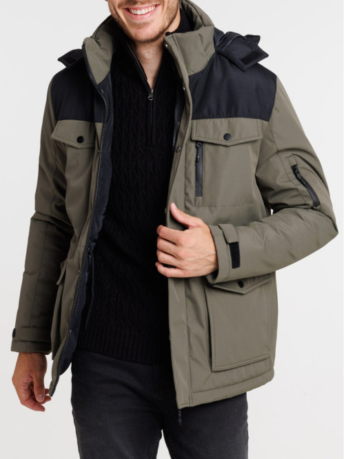 Parka à capuche bicolore homme