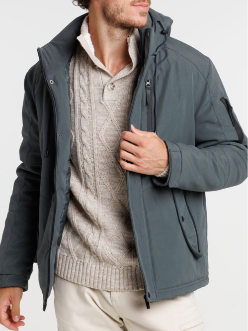 Parka à capuche gris ardoise homme