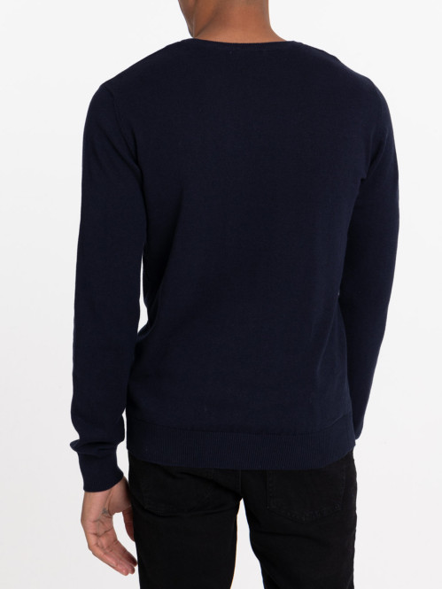 Pull col V marine navy homme
