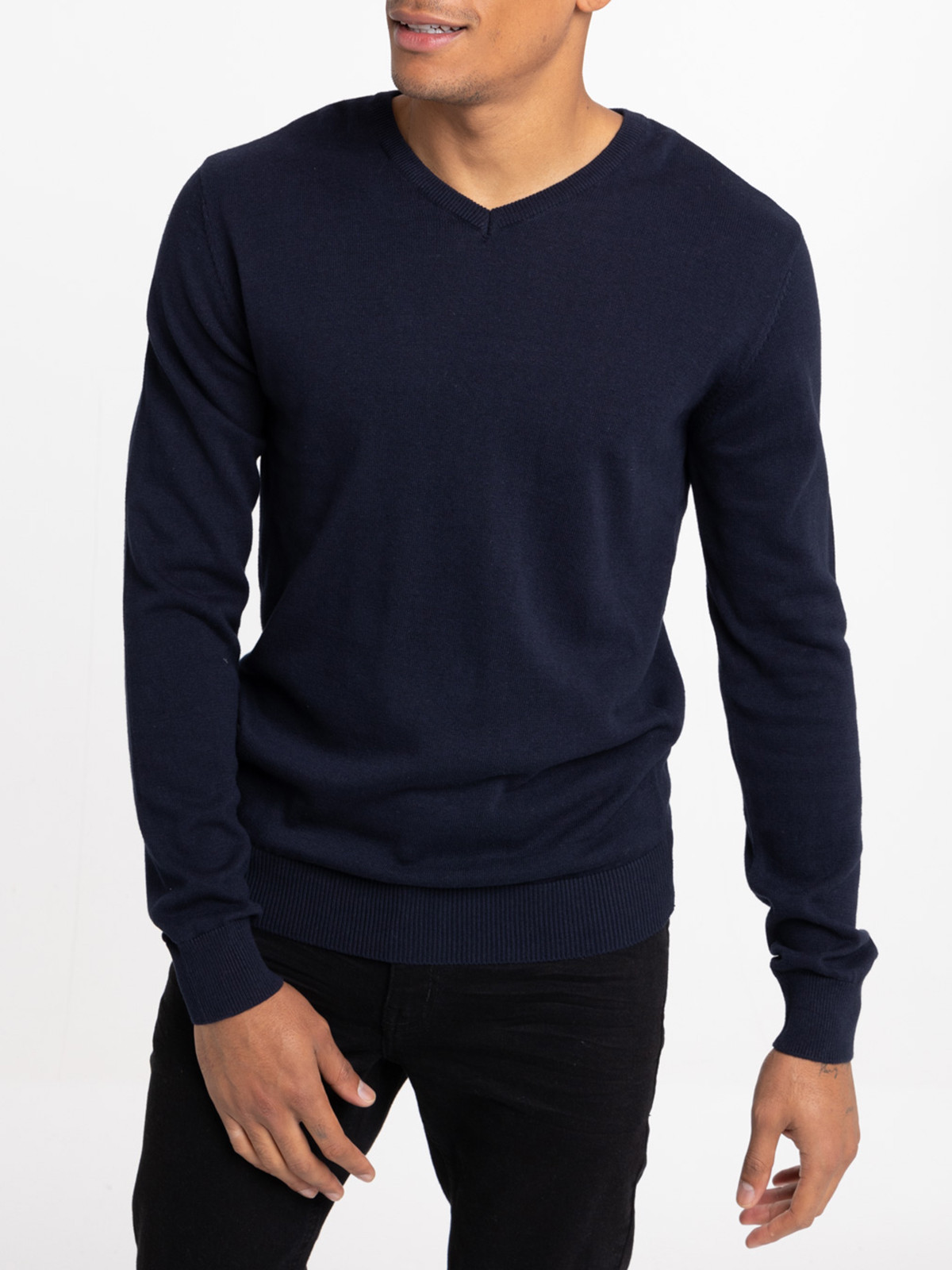 Pull col V marine navy homme