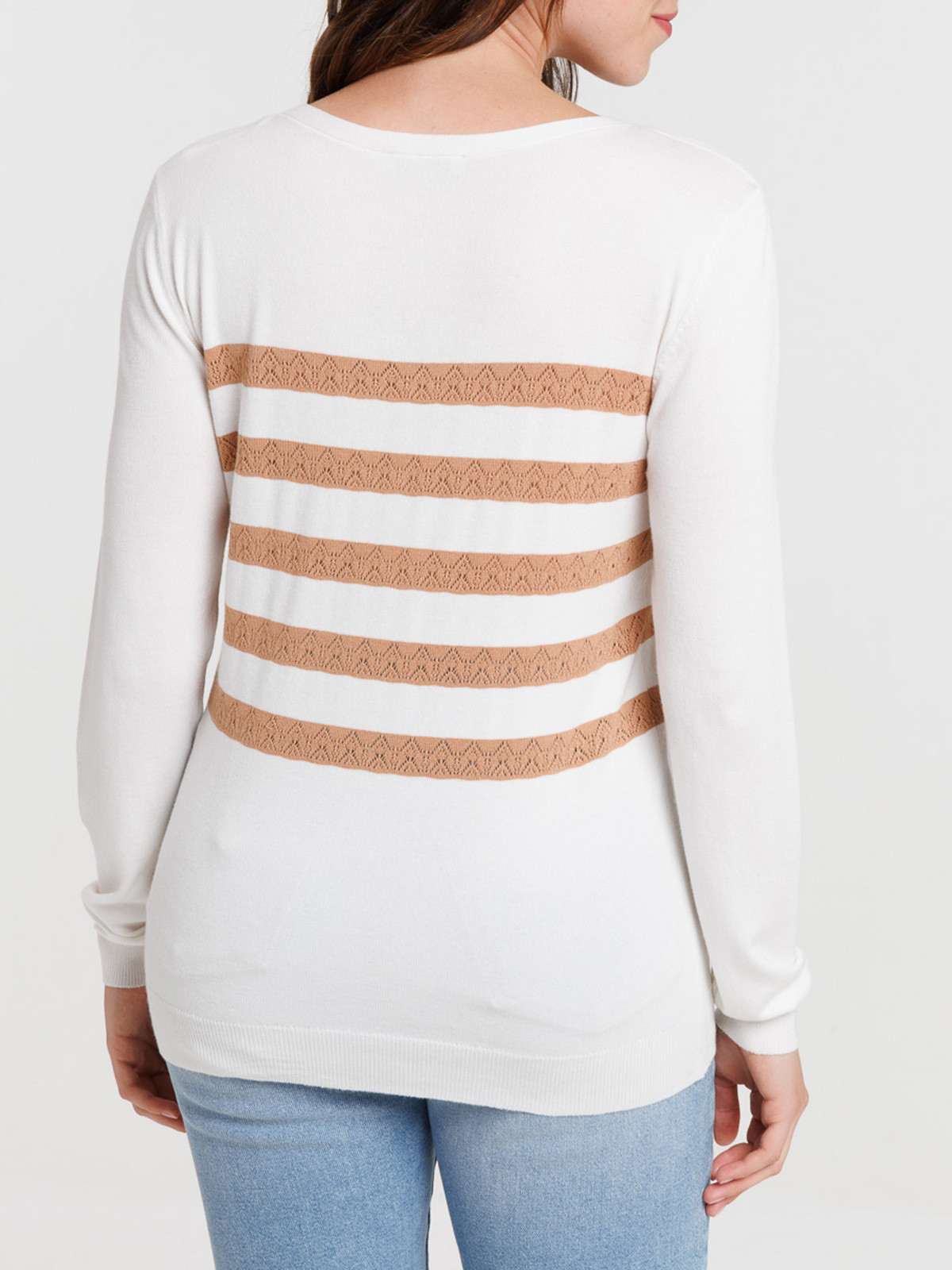 Pull fin écru rayure croissant femme Pull fin écru rayure croissant femme