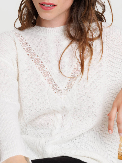 Pull écru col rond femme Pull écru col rond femme