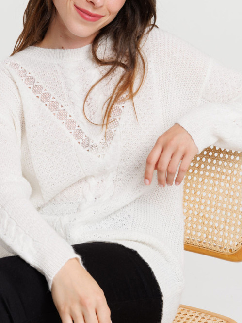 Pull écru col rond femme Pull écru col rond femme
