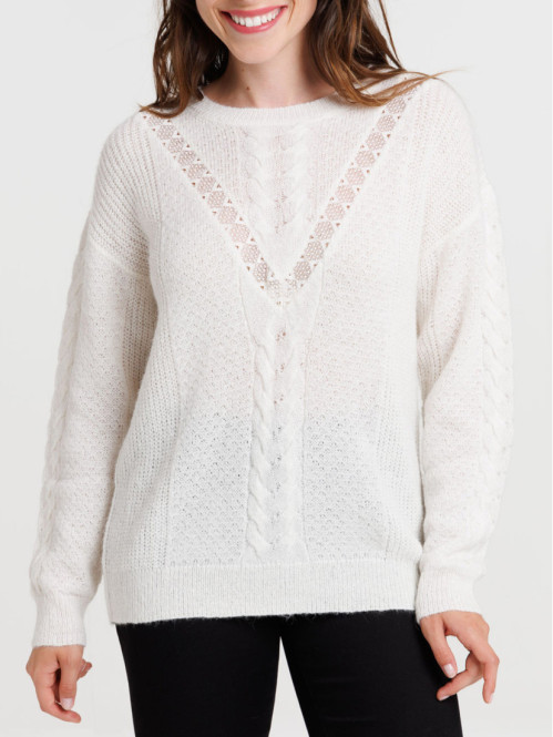 Pull écru col rond femme