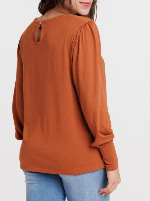 T-shirt col rond ocre rougi femme