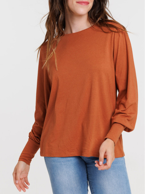 T-shirt col rond ocre rougi femme