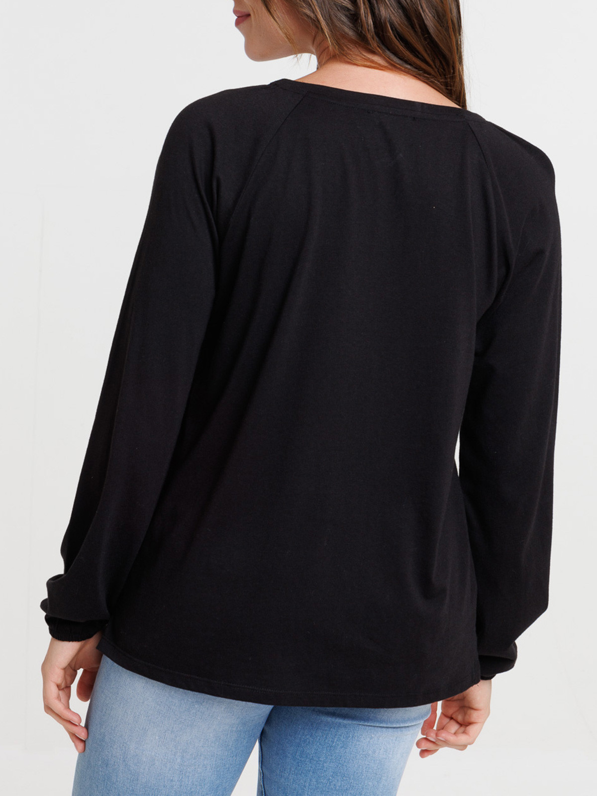 T-shirt col V studs noir femme