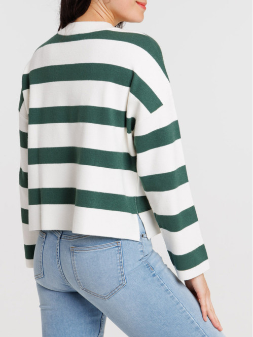 Pull rayé deep green femme
