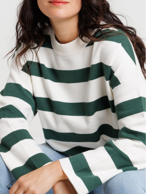 Pull rayé deep green femme