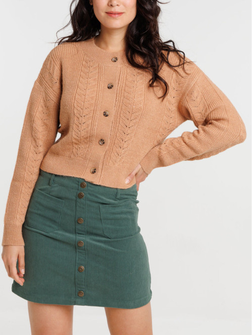 Gilet court col rond croissant femme