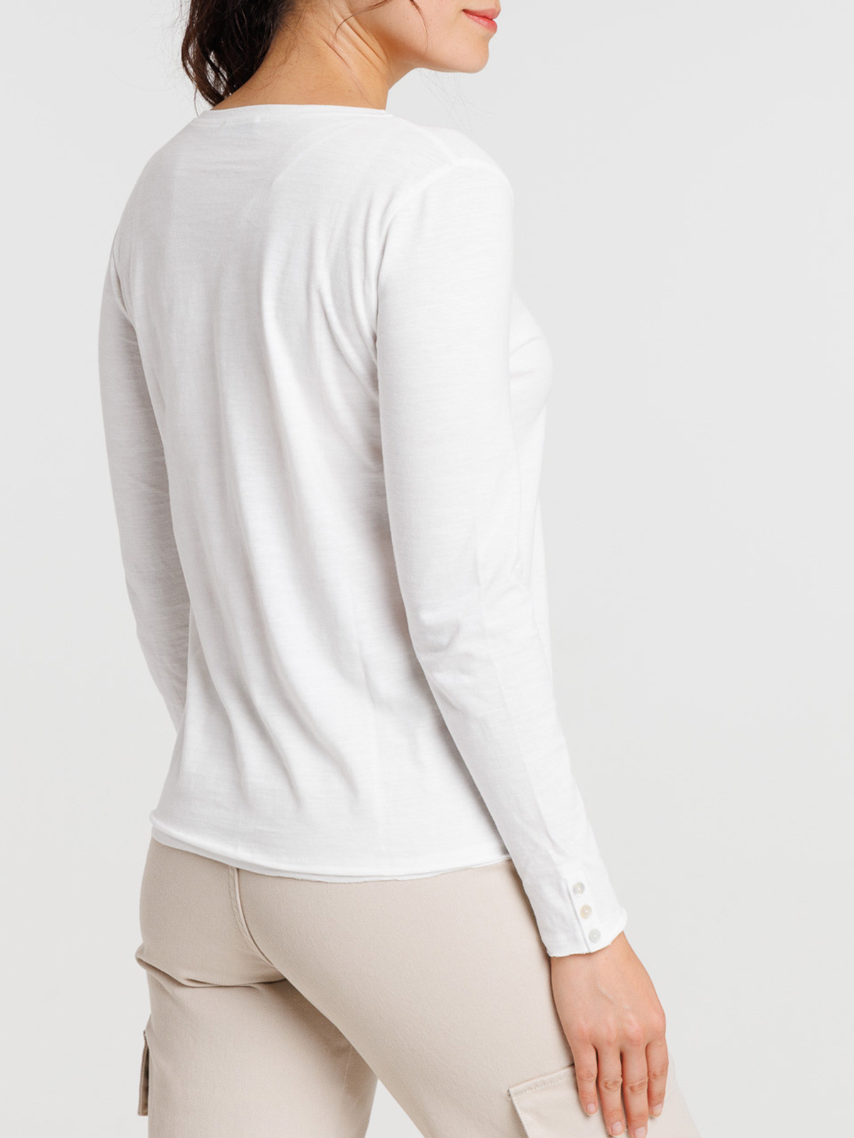 T-shirt col rond boutonné écru femme