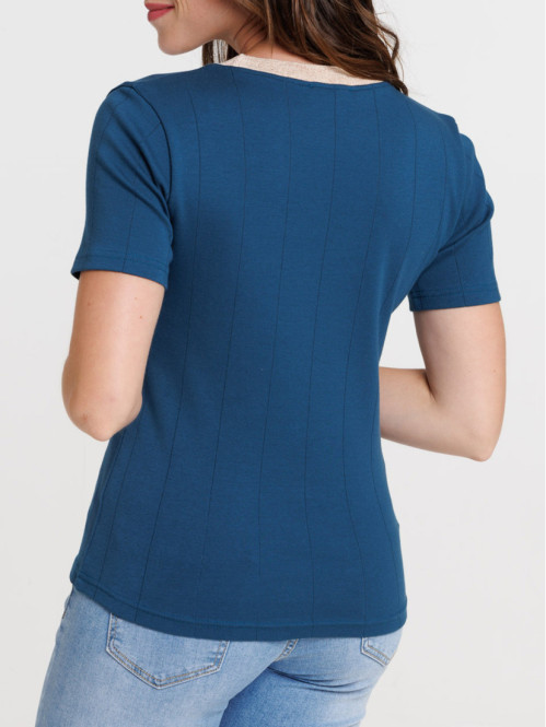 T-shirt col rond pétrole femme