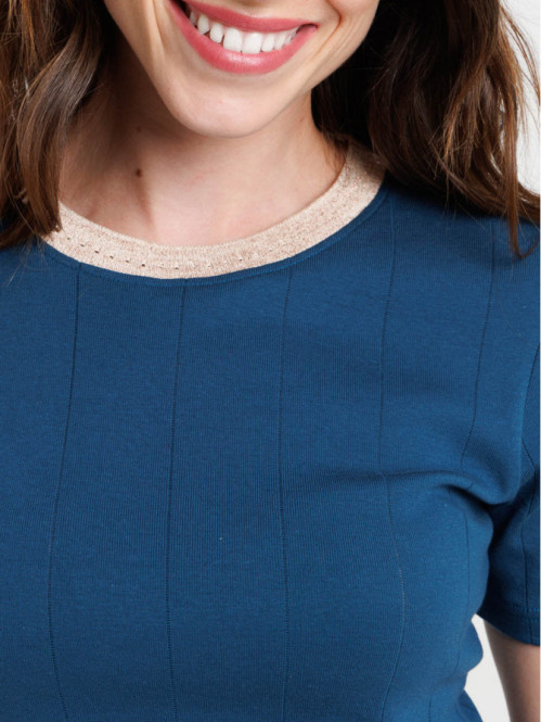 T-shirt col rond pétrole femme