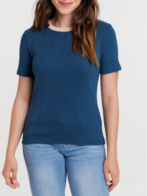 T-shirt col rond pétrole femme